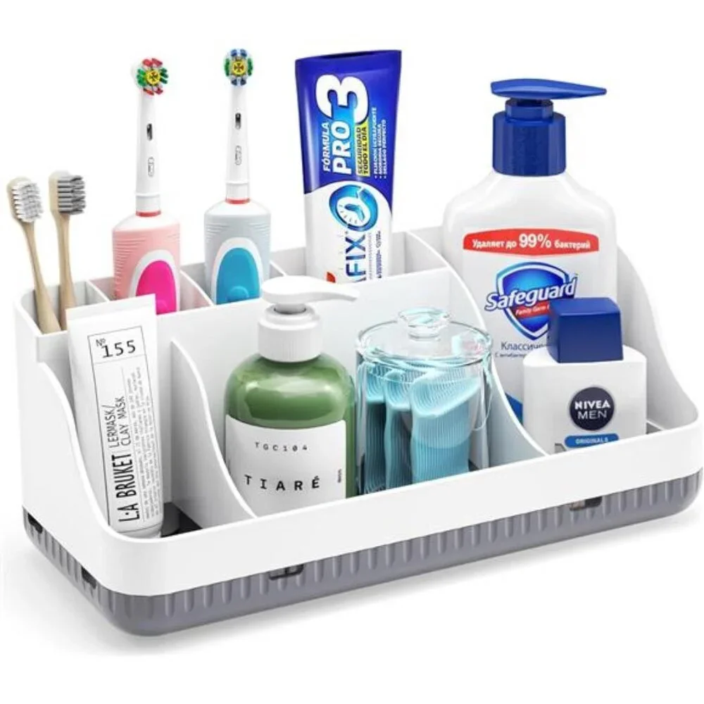 Bathroom Counter Organizer Toothbrush Holder 7 Slots Toothpaste Vanity Storage